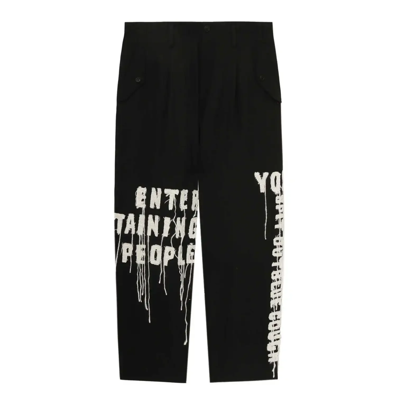 YOJI OOAK تصميم ياباني أصلي خط الحروف ملصق نسيج شرابة سراويل تقليدية رسالة فضفاضة السراويل الرجال