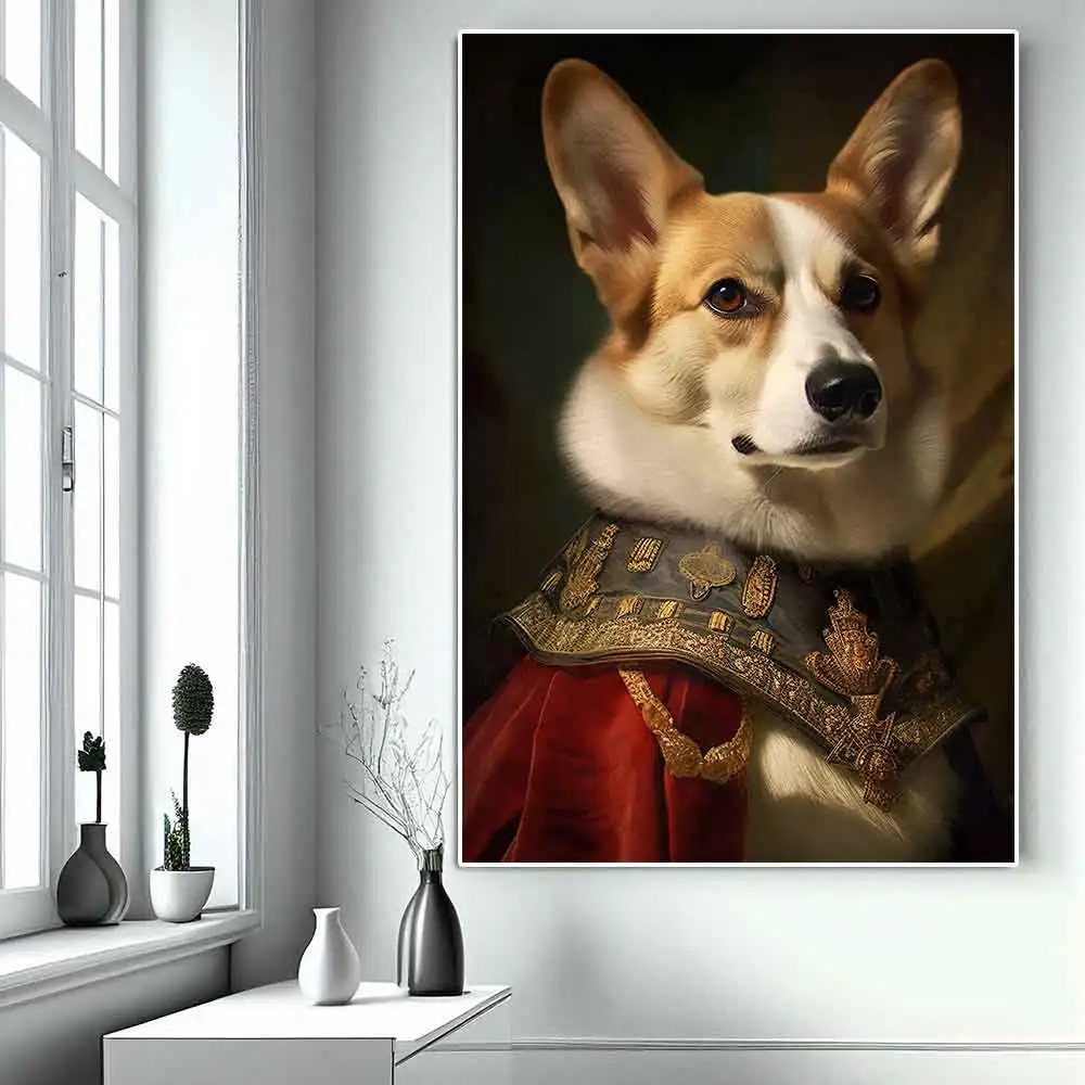 

Vintage Renaissance Aristocratic Corgi Poster And Print Funny Pet Portrait Canvas Painting Wall Art Mural Living Room Home Decor