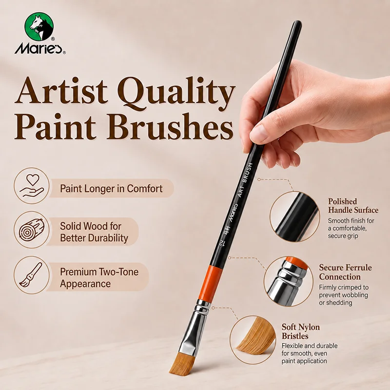 Marie's 6pcs Flat Brushes for Artists,Soft Nylon Brushes for Acrylic,Oil,Facbric,Watercolor & Painting,Back to School Gift