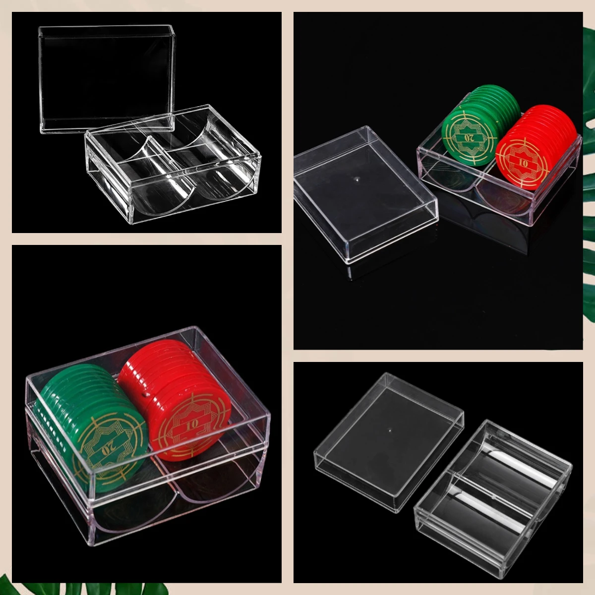 Transparent Poker Chips Box Acrylic Plastic Clear Portable Chips Box Casino Supplies 40 Pieces Gambling Chips Storage Case