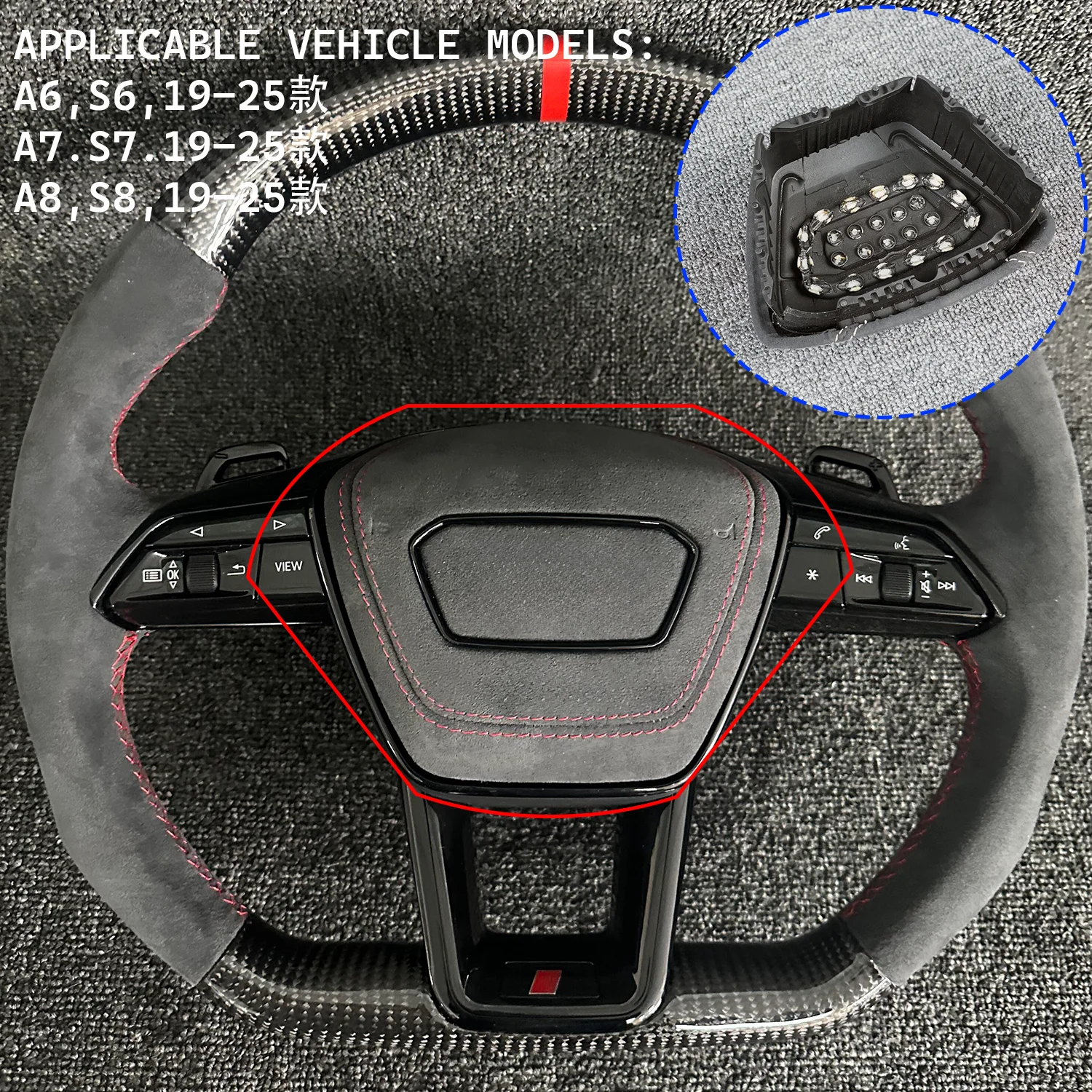 Lederen en suède stuurwielhoezen, claxonhoezen voor Audi A1 / A3 / A4 / A5 / A6 / A7 / A8 / Q3 / Q5 / Q7 / Q8 / R8 / TT
