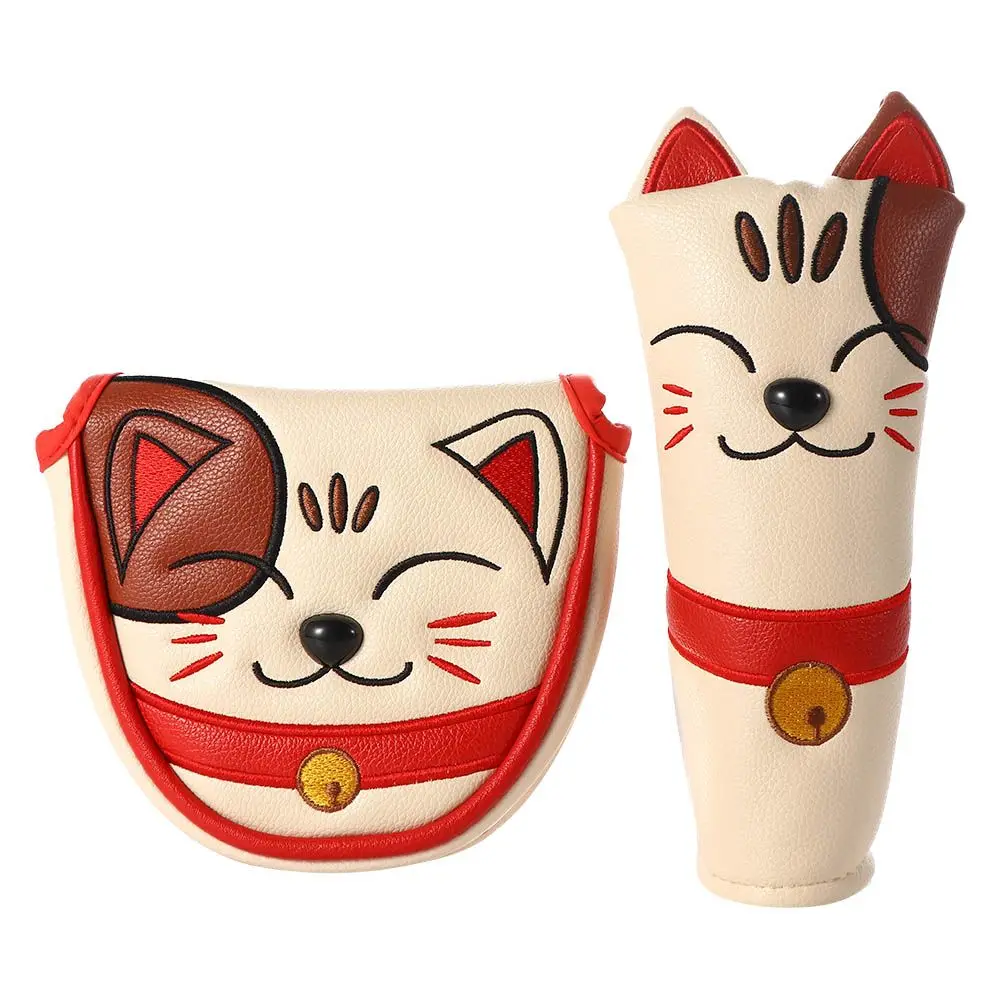 

Wood Head Cover Club Head Protector Magnetic Closure Golf Putter Cover Lucky Cat Blade Mallet Putter Golf Club Headcovers