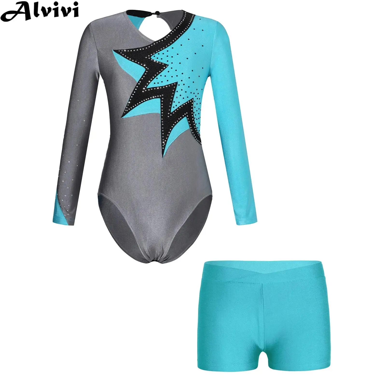 

Kids Girls Ballet Dance Gymnastics Leotard with Shorts Long Sleeve Figure Skating Acrobatics Bodysuit Dancewear Yoga Sportswear