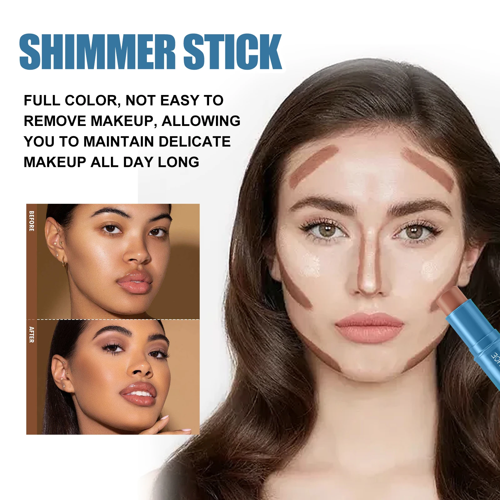 Surligneur multifonctionnel pour le visage, Contour naturel, crémeux, mélange facile, Non gras, taille de voyage, maquillage, cadeau pour peaux sensibles