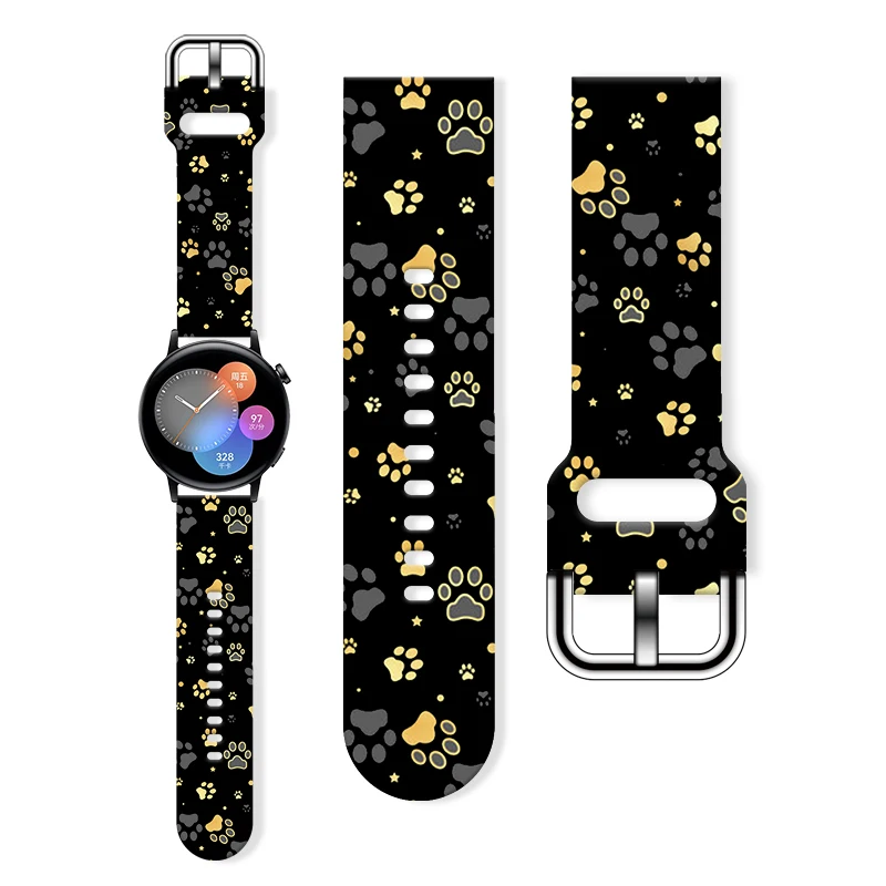 20mm Paw Printed Strap for Samsung Galaxy Watch 6/5 40mm 44mm Sport Band Replaceable Bracelet 22mm for Amazfit 5Pro Watchband