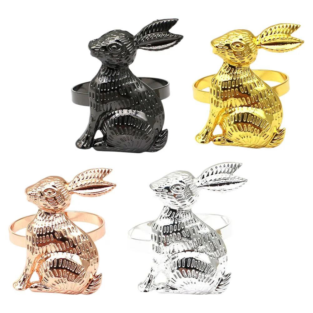 

4Pcs Elegant Rabbit Napkin Rings Alloy Serviette Buckles Ideal for Wedding Party Home Celebration Dinner Serviette Rings