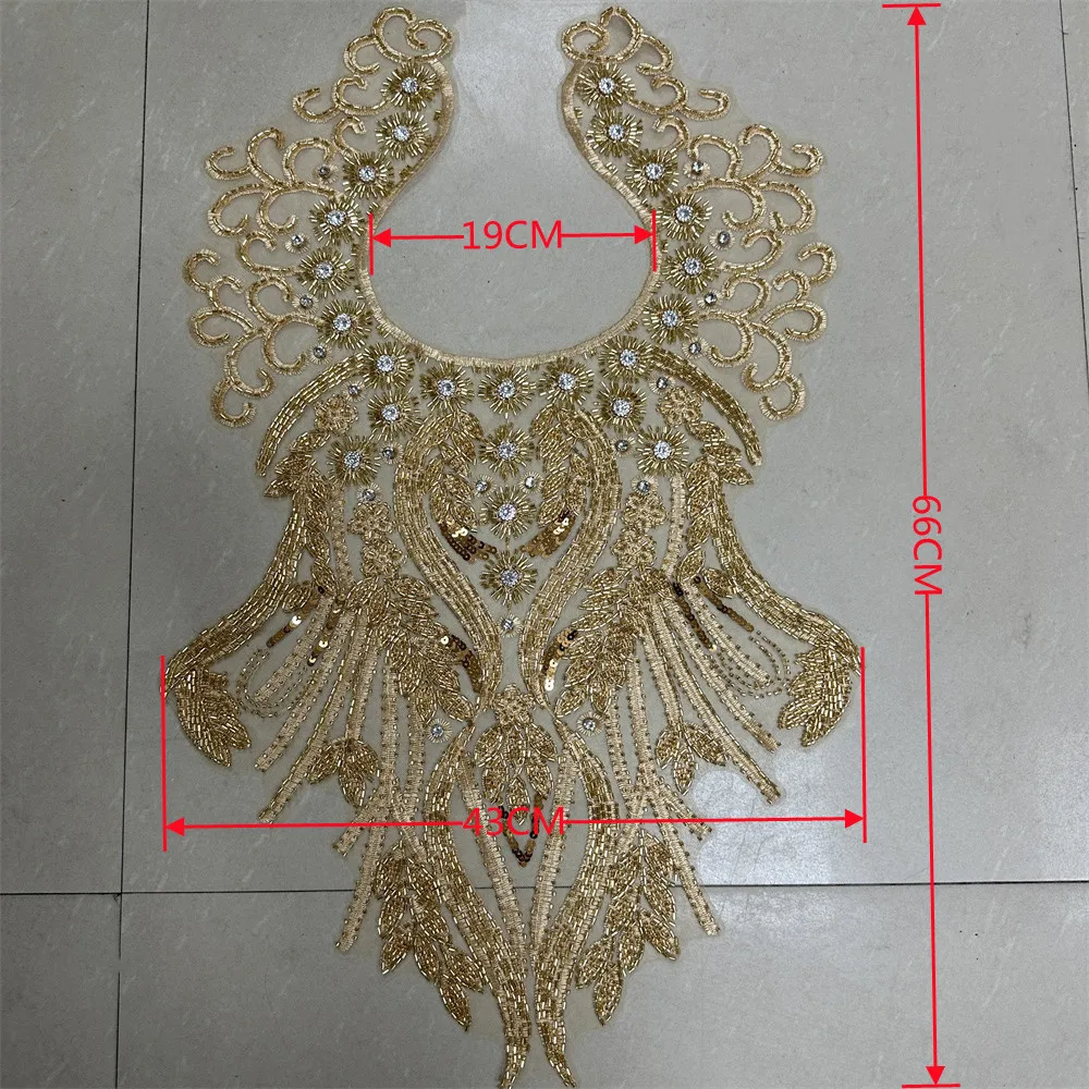 New design necklace embroidery rhinestone sequin bodice applique for African dress