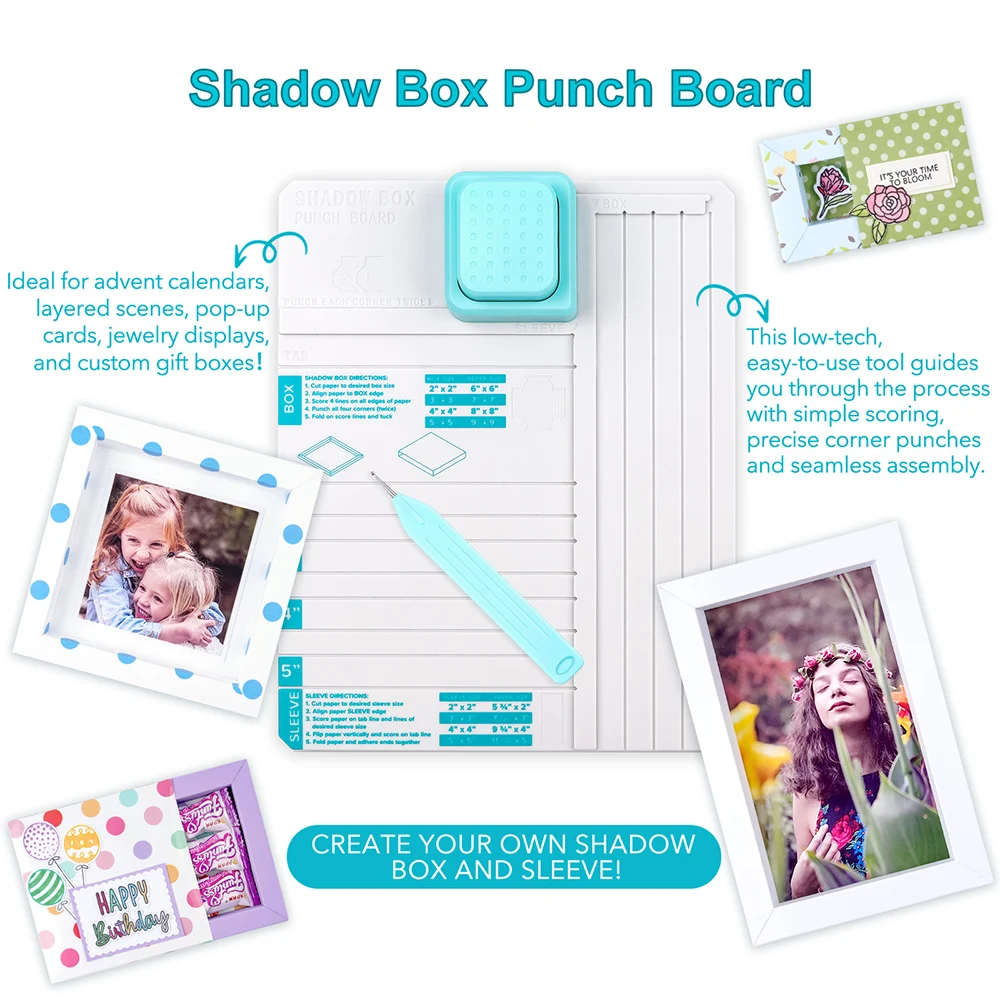 

Shadow Box Punch Board with Scoring Tool for DIY 2" 3" 4" 5" Shadow Boxes Crafting 3D Cards Jewelry Displays Scrapbook Gift Box