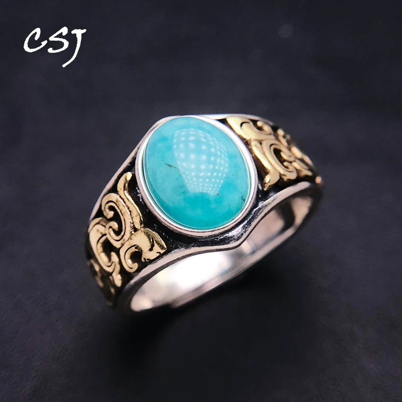 

Vintage Natural Amazonite Ring 925 Sterling Silver Gemstone 8*10mm for Women Lady Birthday Party Jewelry Gift