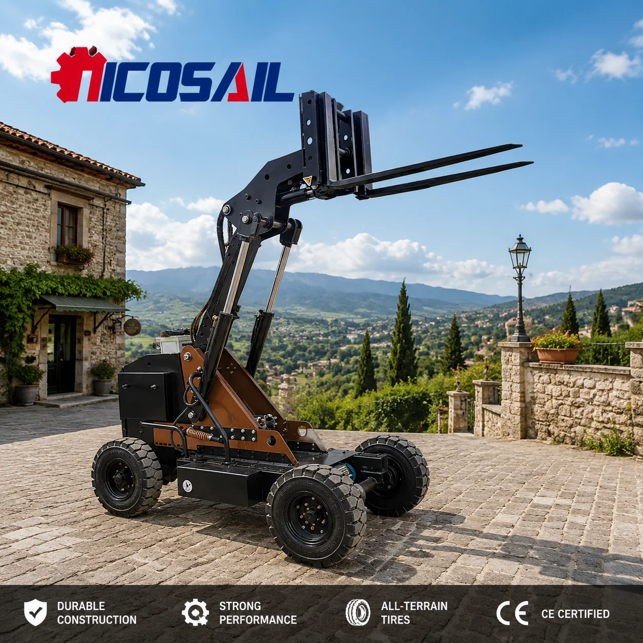 Electric Rough Terrain Forklift 600kg 800kg 1000kg 1500kg Tank Forklift Off Road Loader CE Certified Industrial Use