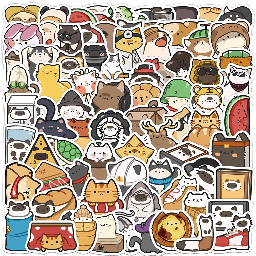

80Pcs Mixed Kawaii Cat MEME Funny Cat for Helmet Water Bottle Laptop Phone Skateboard DIY Notebook Decals