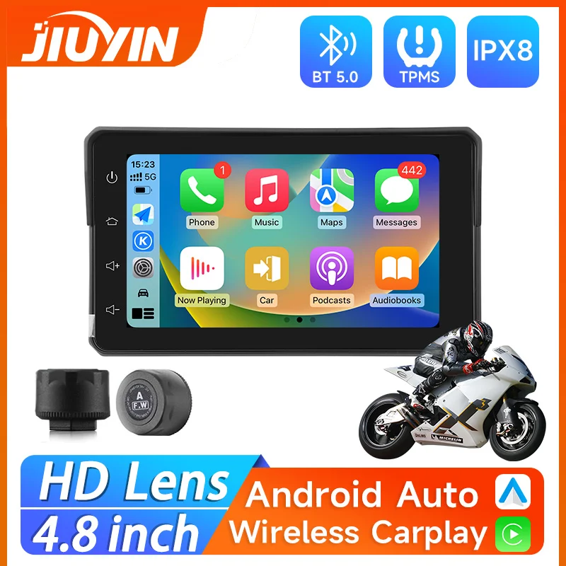 Motorcycle Monito GPS Navigation Multimedia Player Wireless CarPlay Android Auto IPX7 Waterproof Screen Bluetooth Tire Pressure