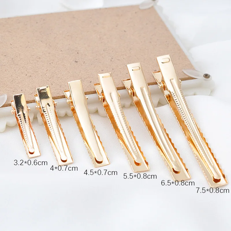 Hot Sale 32 40 45 55mm KC Gold Metal Alligator Hair Clips Pins Flat Top with Teeth for DIY Hairpins Headwears Hair Jewelry