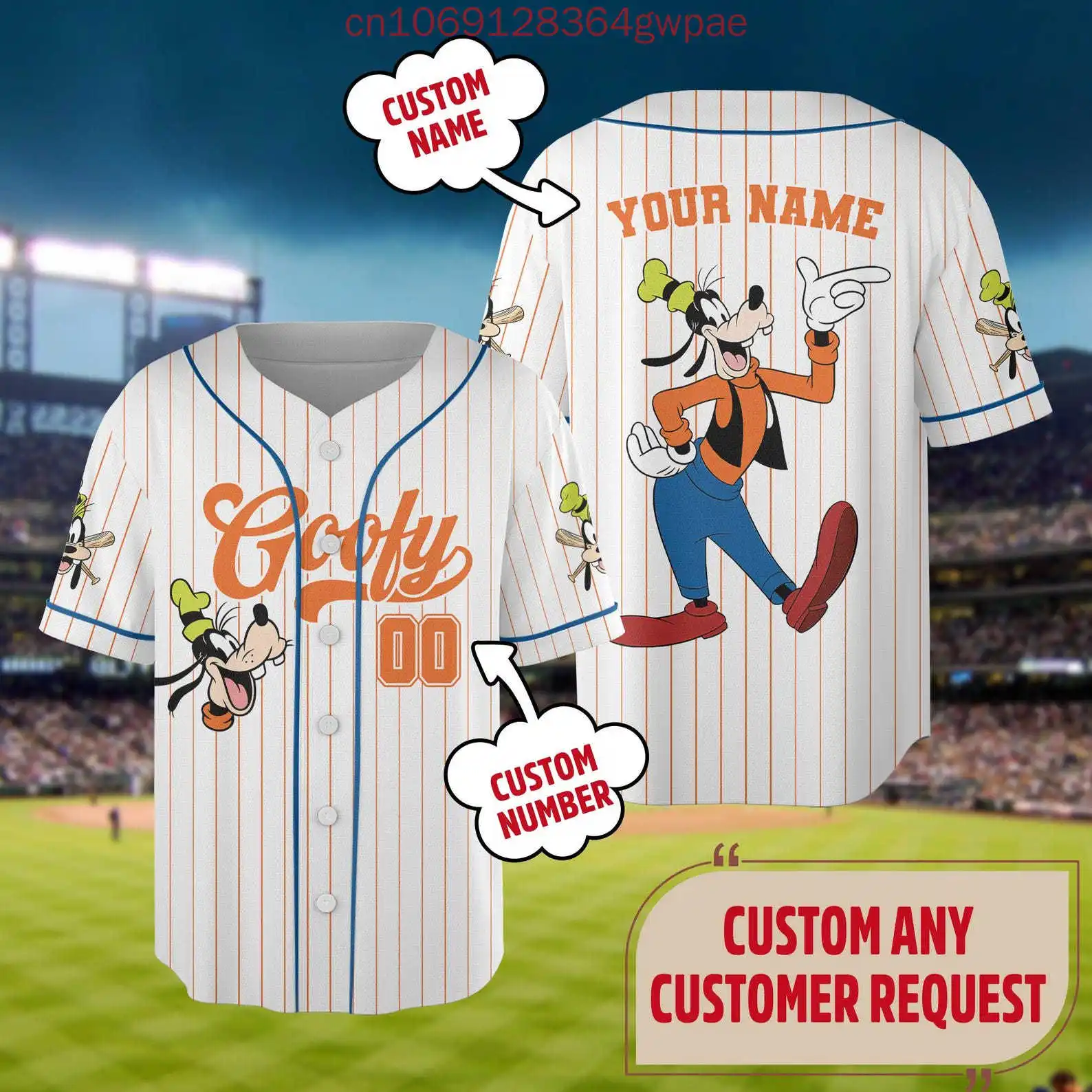 ส่วนบุคคล Disney Goofy เบสบอลเสื้อผู้ชายผู้หญิงเด็กเสื้อฤดูร้อนสบายๆกีฬาแขนสั้นเสื้อเบสบอล