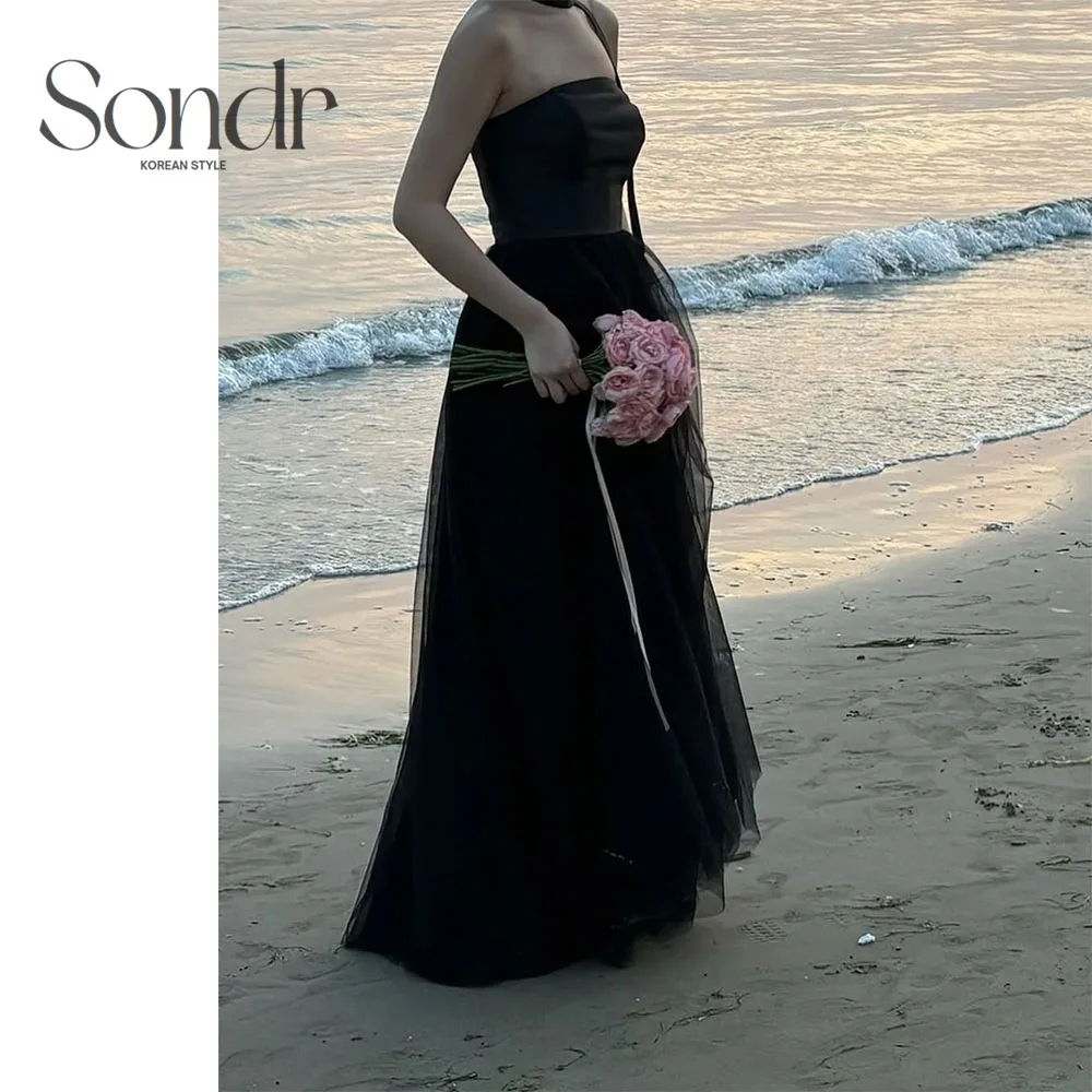 

Sondr Black Wedding Dresses Beach Photo Shoot Gown for Bride Customized A Line Corset Back Elegant Wedding Snap Dresses 2025