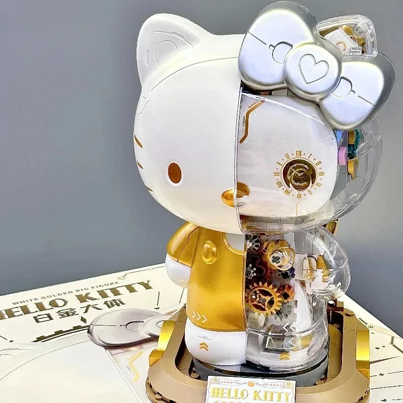 Sanrio Hello Kitty Platinum Large Semi-mechanical Building Block Toy Hand-made Assembly Trendy Play Room Decoration Holiday Gift