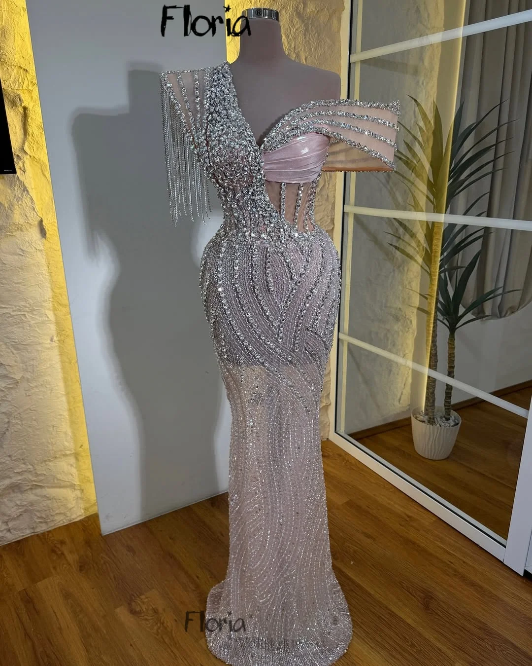 

Luxury Crystals Sequined Mermaid Prom Dresses Off Soulder Tassel Wedding Party Gown Arabic Sequins Sparkly Gala Dress Customized