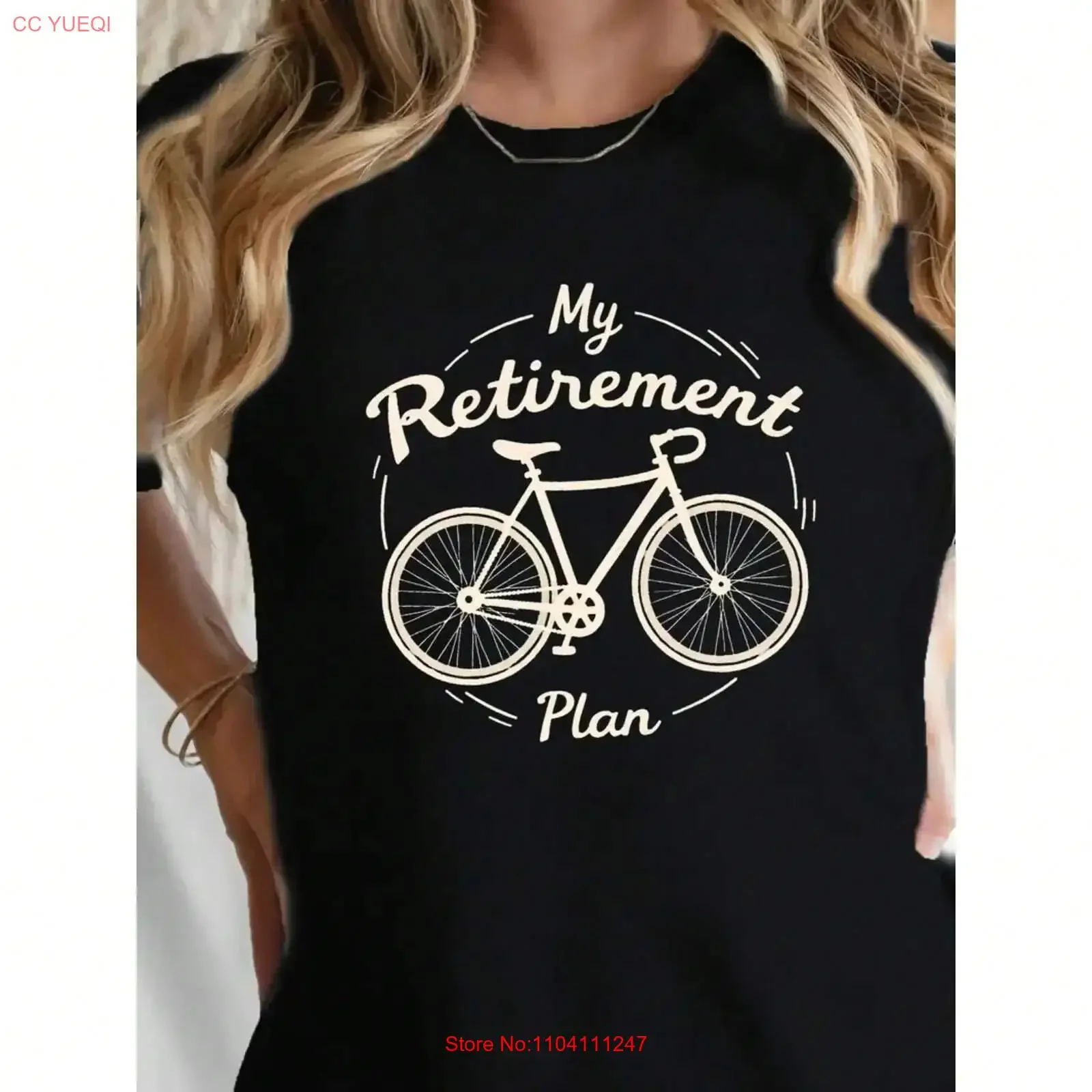 Ladies' My Retirement Plan Pattern T shirt Casual Bicycle Print vintage Washed designer clothes graphic Top For Everyday Wear