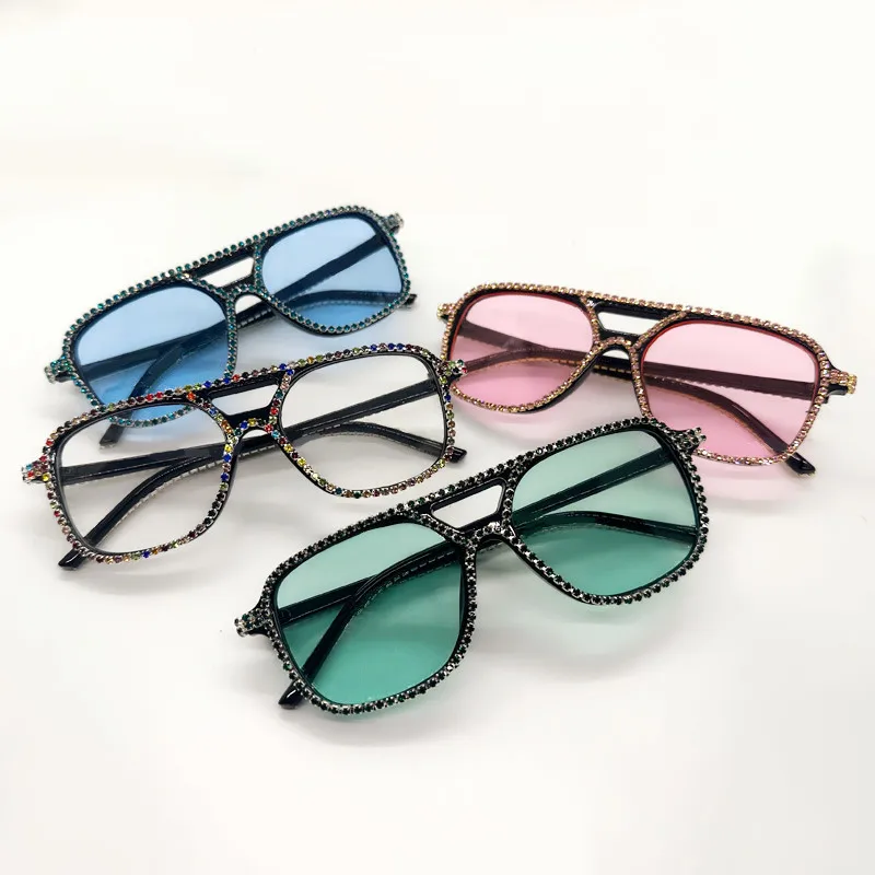Neue Quadratische Doppel Brücken Diamant Sonnenbrille Frauen Mode Candy Farbe Strass Sonnenbrille Weibliche Shades UV400 Brillen – Detail 2