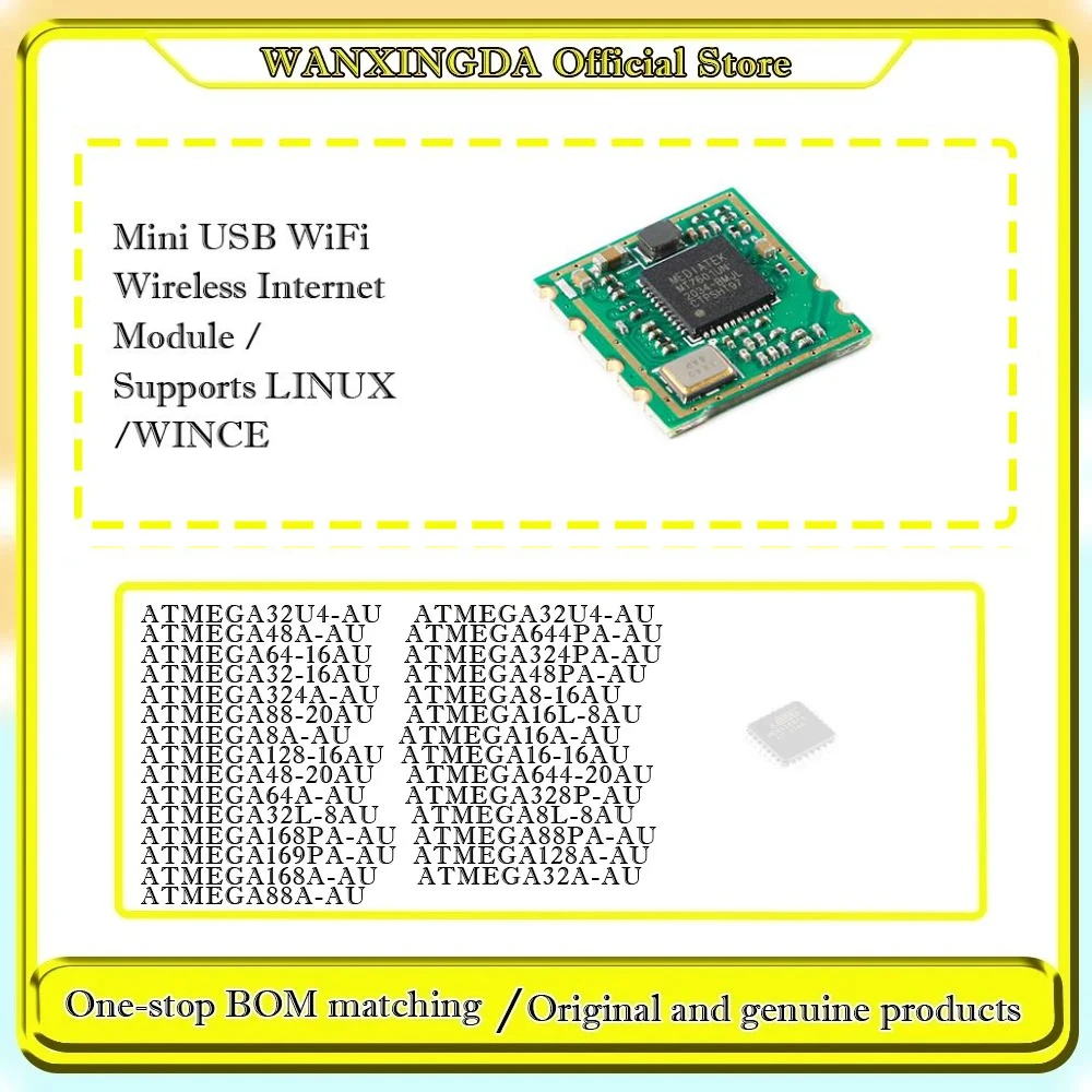 

ATMEGA8A-AU ATMEGA 324PA 644 16A 168A 32A 128A 88PA 8 32U4 88 128 48 169PA 169P 48A 32U4 Mini USB WiFi Wireless Internet Module