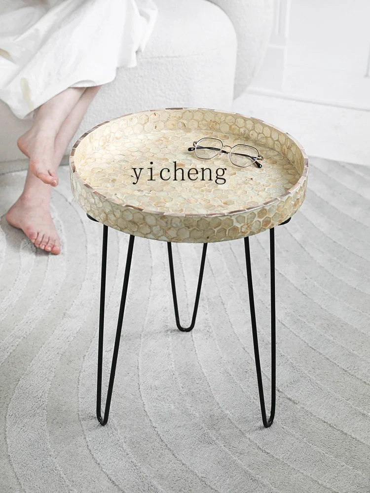 Tqh Natural Shell round Tray Side Table Silent Wind Storage Coffee Table  Guesthouse Decoration Table