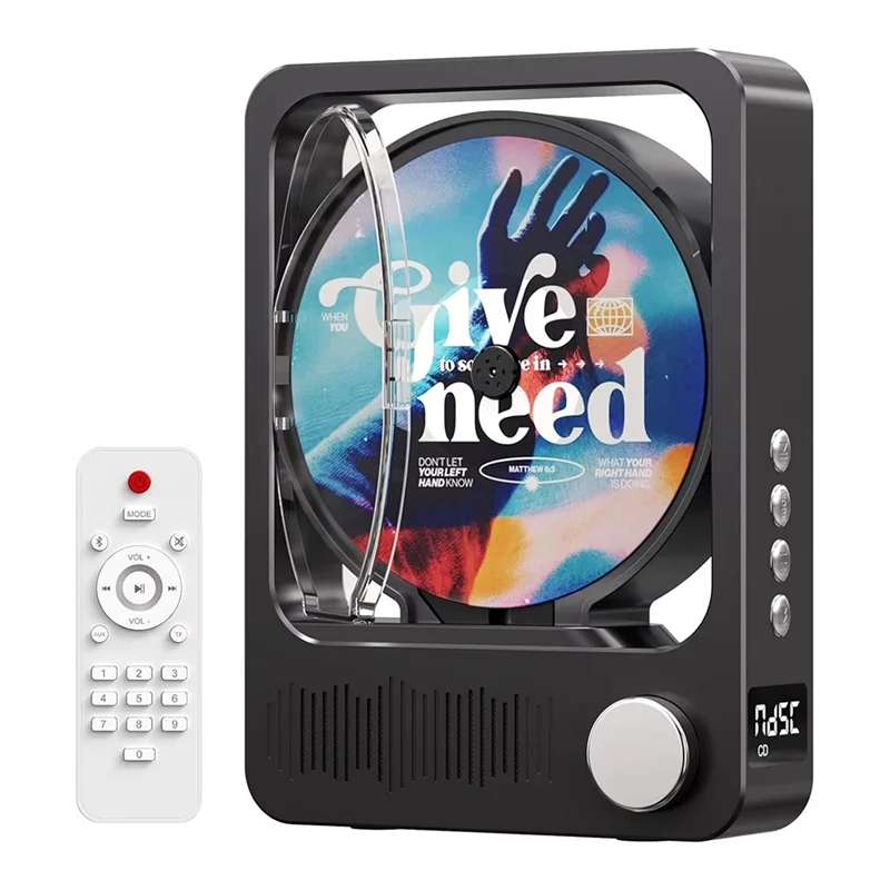 FFYY-Tragbarer Bluetooth-CD-Player mit Fernbedienung und LED-Anzeige, Hifi-Stereo-Sound für Zuhause