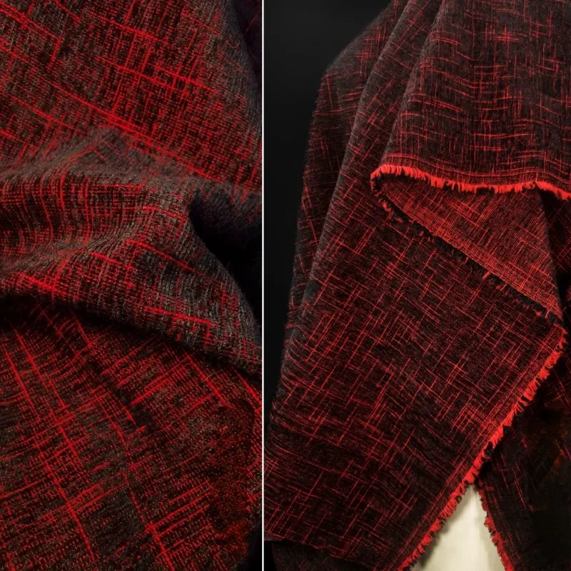 

Red Velvet Dark Flower Fabric Texture Woolen Fabric Thick Clothing Coat Windbreaker Coat Bag Designer Creative Cloth