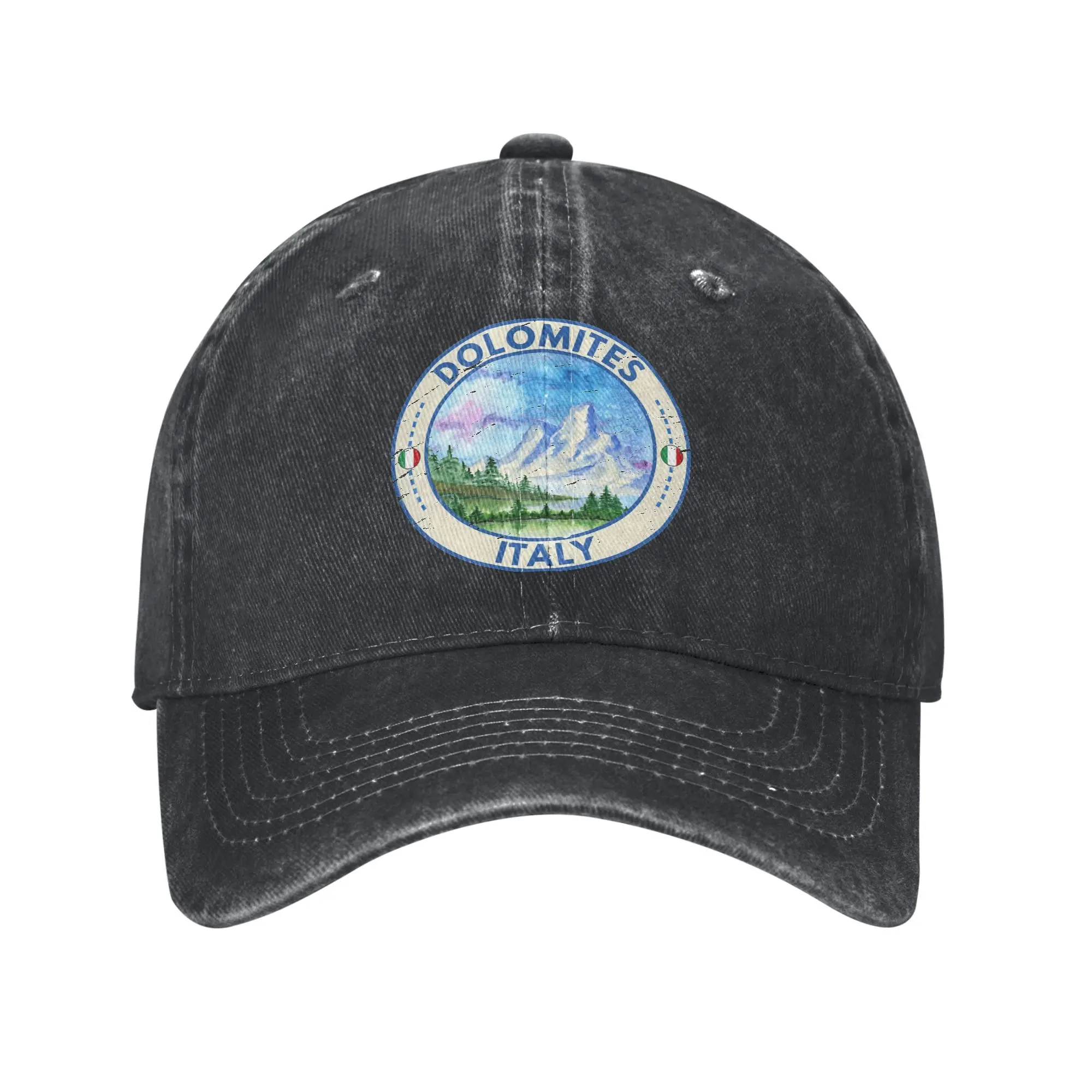 

Dolomite Mountains Italy Watercolor Baseball Caps Distressed Denim Climbing Sun Cap Men Women Outdoor All Seasons Travel Hats