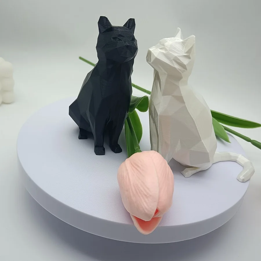 3D 인쇄 고양이 장식품, 기하학적 마름모꼴 고양이 모델, 거실, 연구 및 사무실 장식, 축제 장식 선물