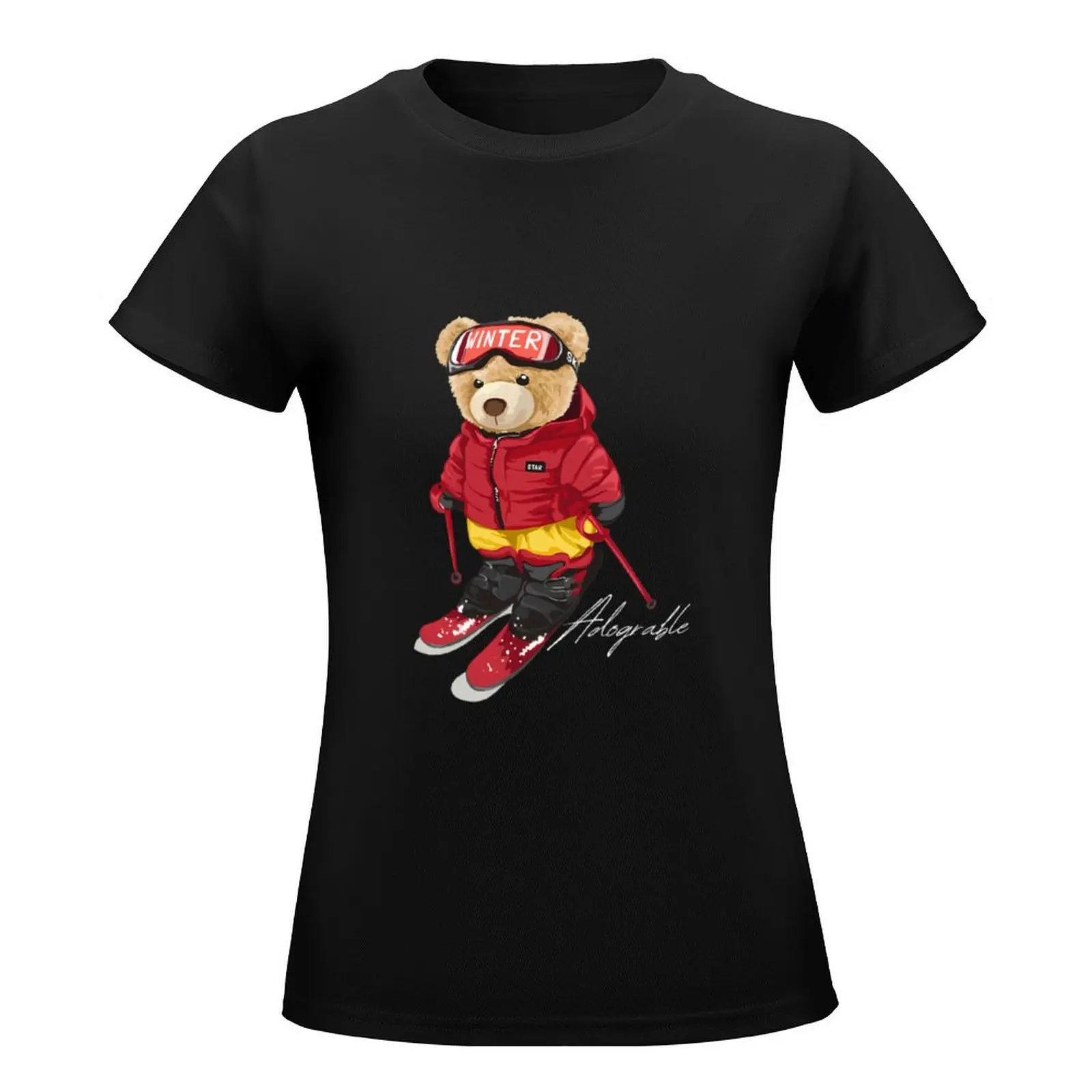 Cute Adorable bear Skiing - Adograble Ski \t T-Shirt Short sleeve tee funnys animal print shirt for girls T-shirt Women