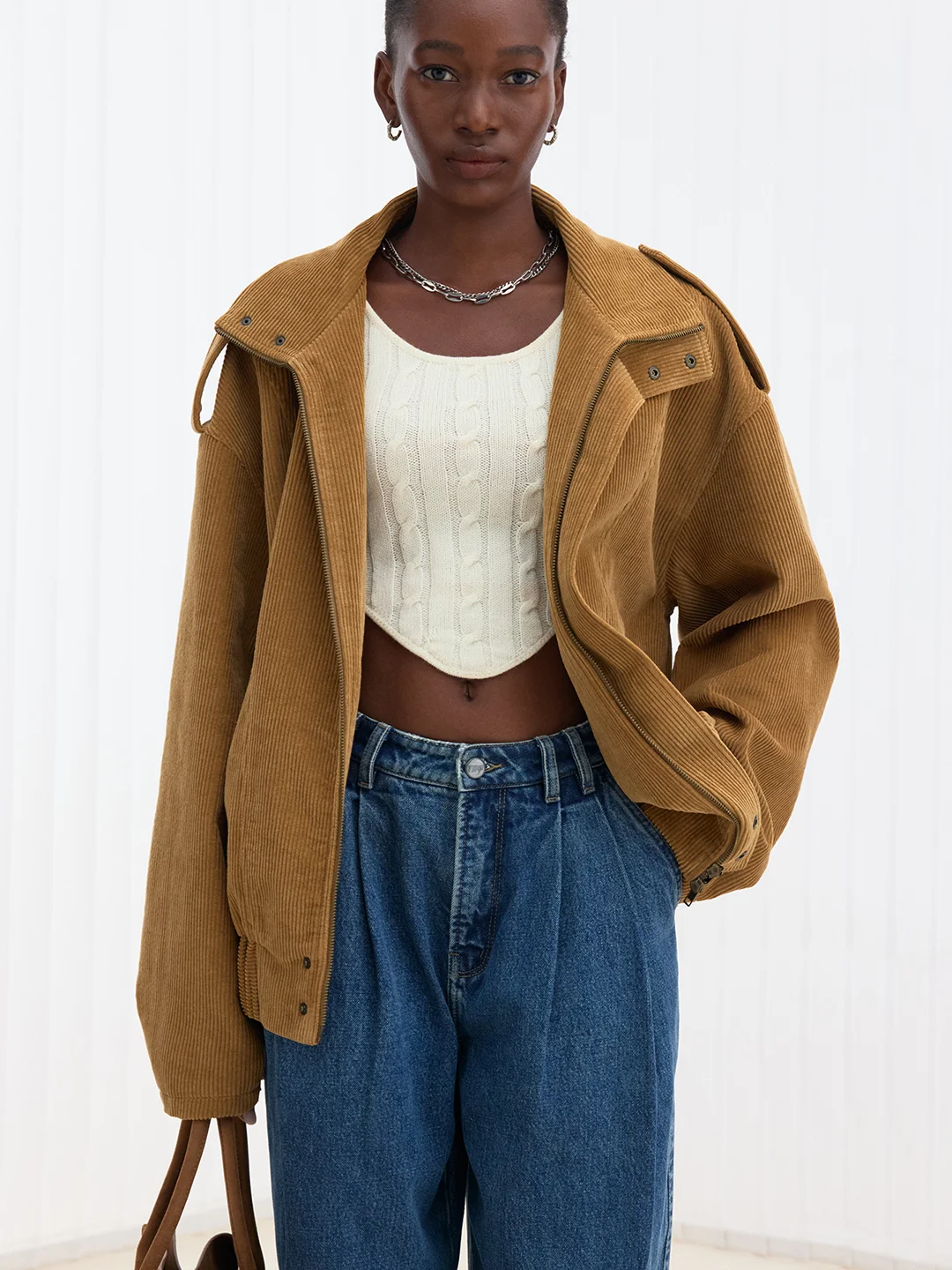 

IFIKNOW Traditional Corduroy Workwear Jaet Loose Fit Two Colors Ladies' ort Outerwear Cotton 00% Work Sle Zipper Closure