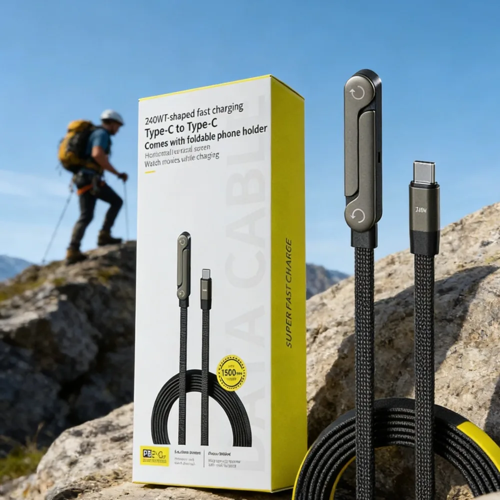 2-in-1 Data Wire Foldable Phone Tablet Stand Type-C to Type-C /USB-A to Type-C 240/65w Fast Charging Foldable Bracket Data Cable