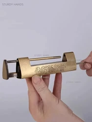 Chinese Style Copper Door Lock Vintage Cabinet Door Latch Lock Universal Furniture Jewelry Box Padlock Household Hardware