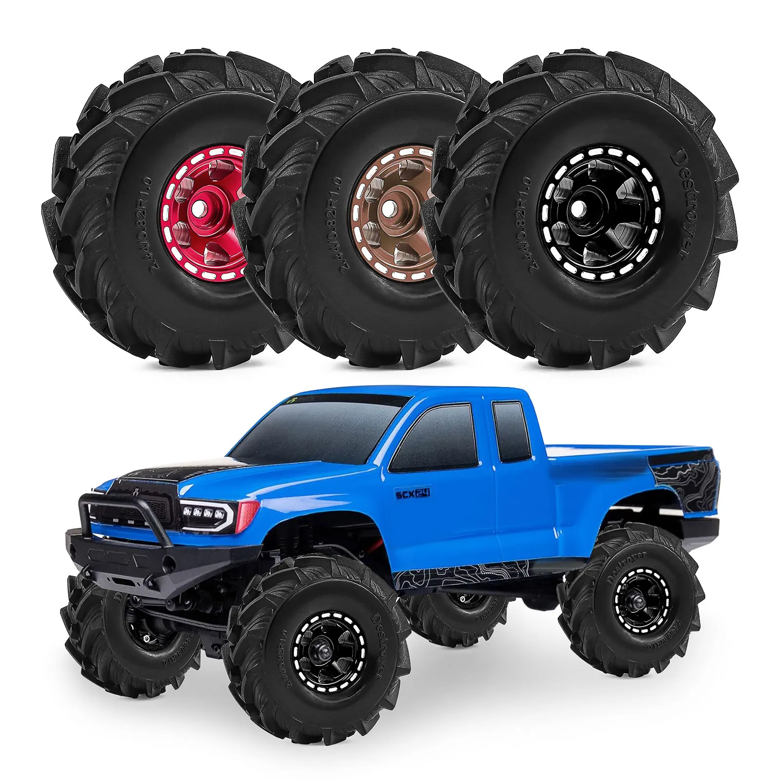 

4pcs Aluminum 1.0 inch Beadlock Wheel Hub Tire for 1/24 1/18 Axial SCX24 AX24 FCX24 FMS TRX4M RC Crawler Car Upgrade Accessories