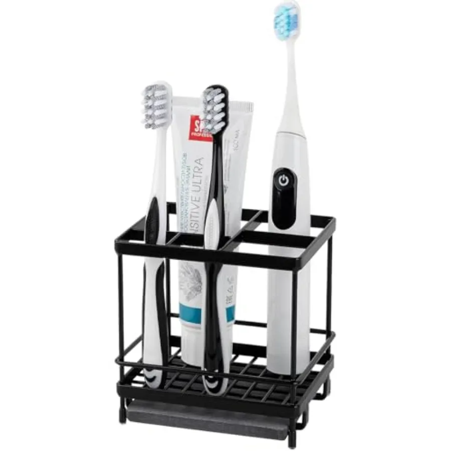 

Carbon Steel Toothbrush Holders for Bathrooms 5 Slots Electric Tooth Brush and Toothpaste Organizer for Countertop Shower Vanit