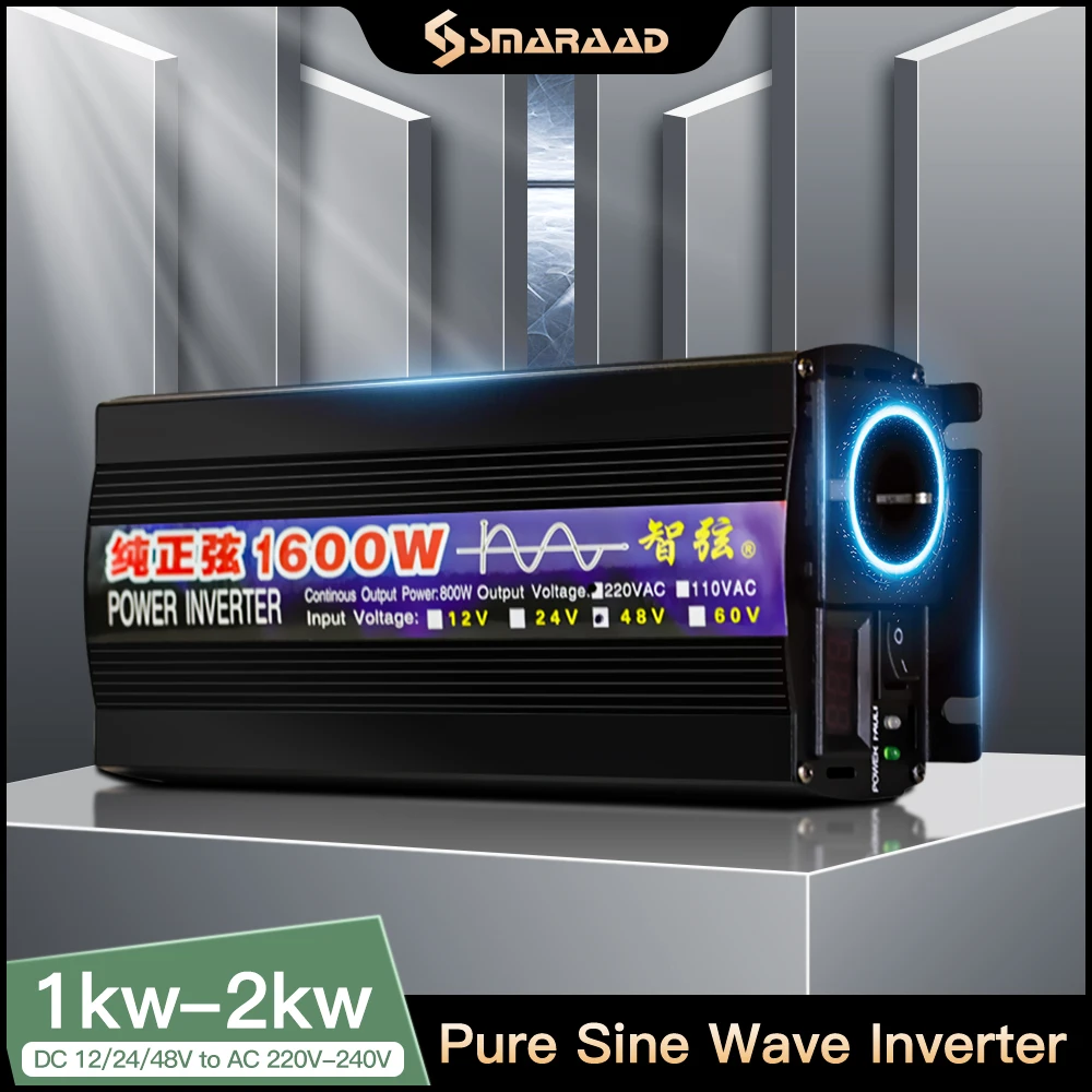 1000W 2000W 3000W 5000W Pure Sine Wave Inverter DC 12V 24V To AC 110V 220V Transformer Converter Solar Off Grid Power Inverters