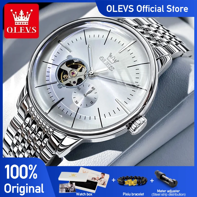 OLEVS Men\'s Watches Minimalist Business Original Automatic Mechanical Watch for Man Curved Mirror Waterproof Luminous Fashion