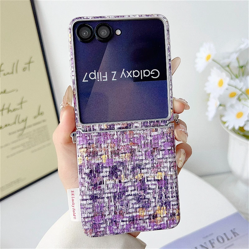 Luxury Braided Pattern Lanyard Phone Case for Samsung Galaxy Z Flip 8 7 6 5 5G ZFlip7 FE With Rose-Patterned Handle Strap Covers