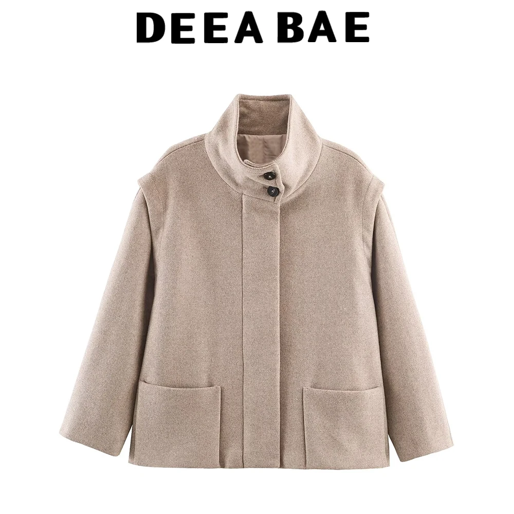 

DEEABAE зимнее новое женское смешанное и универсальное вращающееся короткое пальто в европейском и американском стиле с высоким воротником