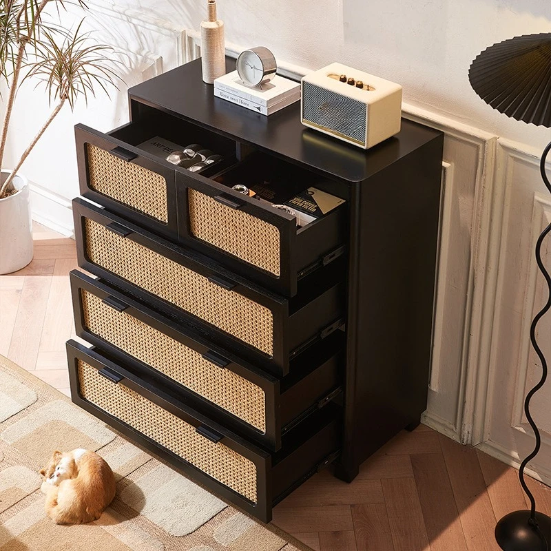 

Nordic black small apartment bedroom wabi-sabi wind hand-woven storage cabinet