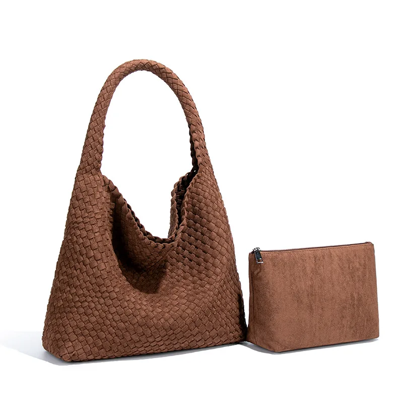 

Woven Tote Bag With Purse for Women Niche Design Woven Faux Suede Shoulder Bag Composite Underarm Bag Chic Famous Tote Bag