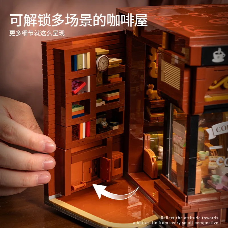 1904 قطعة MOC مقهى على الطراز الأمريكي مع أضواء اللبنات الطوب نموذج تجميع لتقوم بها بنفسك لعب للأطفال هدية عيد ميلاد #4