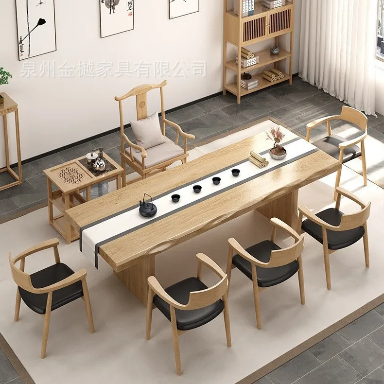 Solid Wood Tea Table New Chinese Zen Living Room Home Tea Table Large Board Whole Board Office Tea Table And Chair Combination
