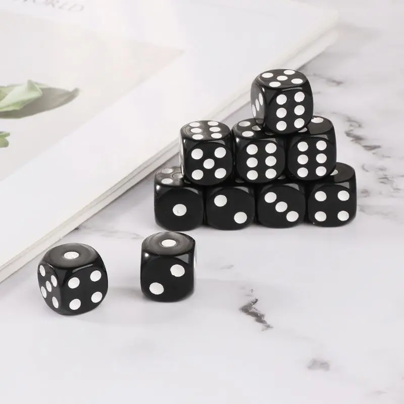 10Pcs 16mm Acrylic Dice Black/White 6 Sided Casino Poker Game Bar Party Dice Multi Sides Dice For Board Game