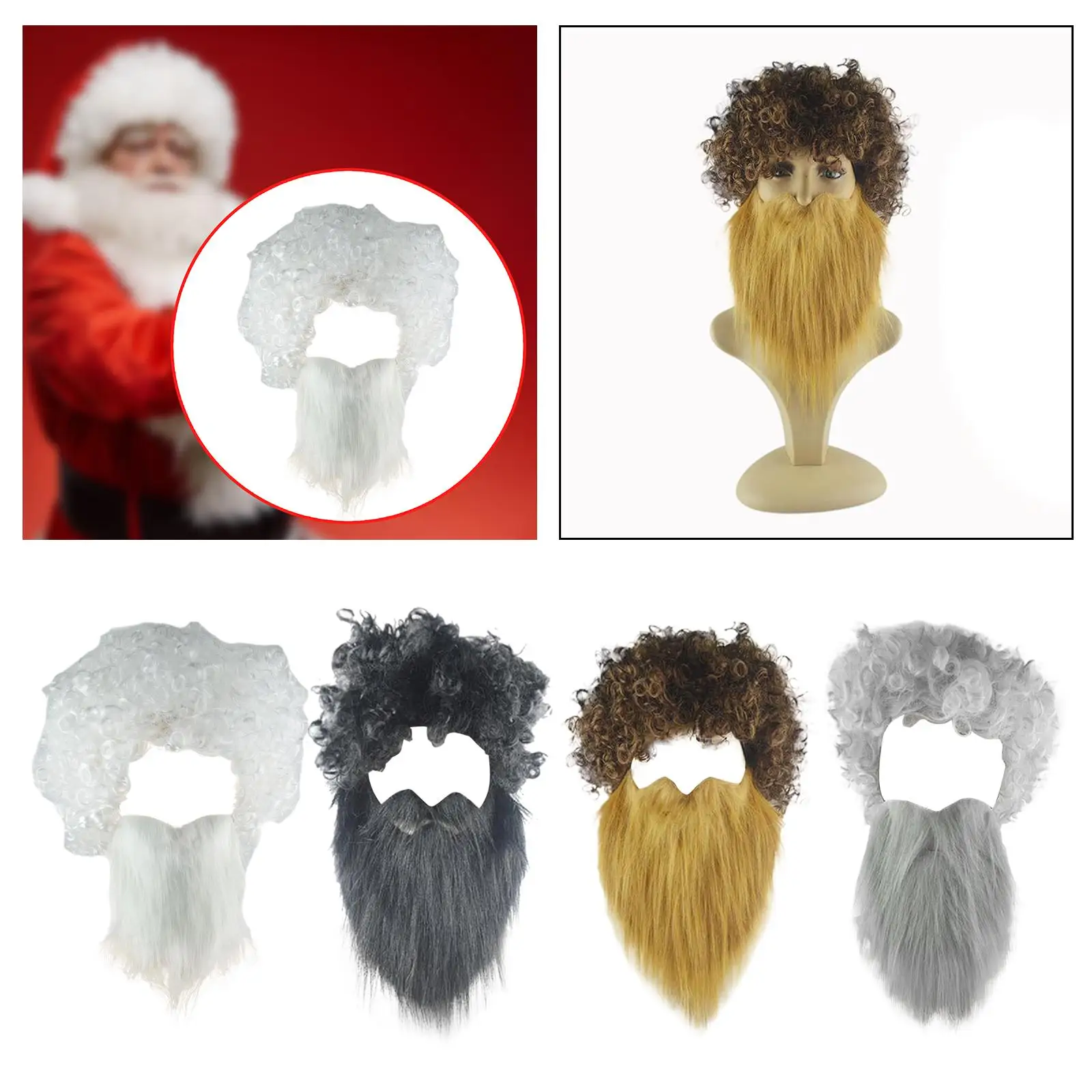 Conjunto de cabelo e barba fantasia bigode para performance festiva de palco de Natal