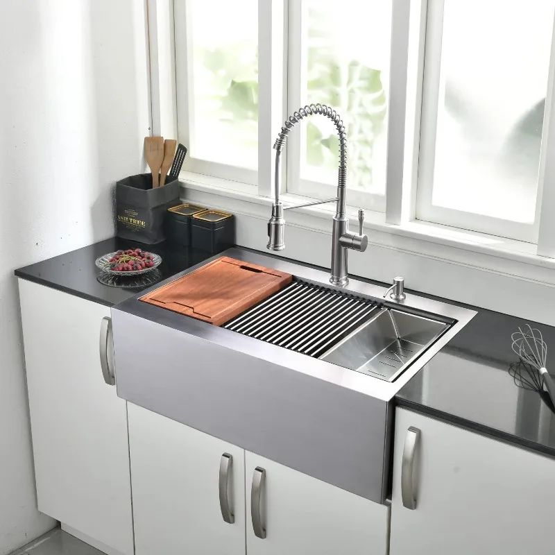 33 Inch Farmhouse Drop In Kitchen Sink Workstation Stainless Steel - 33X22 inch Drop In Apron Front Farmhouse Sink Workstation