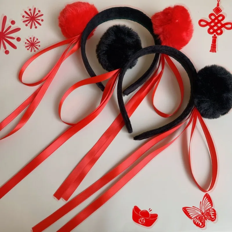 

NezhaThe same cute festive headband ball head streamer headgear hairball cartoon hair accessories