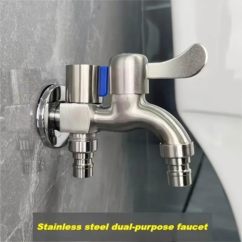 

Stainless steel dual outlet faucet-G1/2 connection, suitable for indoor and outdoor use, including installation hardware