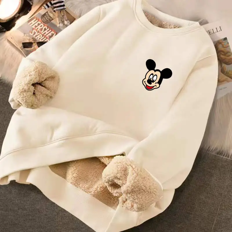 Spring 2023 Dark Green Plush Thickened Sweater for Men and Women Autumn Winter Top Children\'s Mickey Cartoon Coat