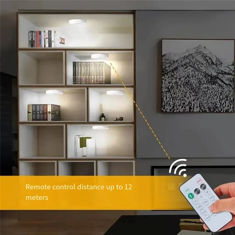LED Remote Control Three-Color Cabinet Light, Motion Sensor Rechargeable Light, Under Counter Light (6-Pack)-AT30